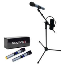 Kit Pedestais Tripé+Suporte p/ Celular+Par Microfones S/ Fio - Polyvox