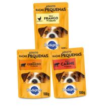 Kit Pedigree Sachê Cães Adultos Raças Pequenas Cordeiro + Frango + Carne - 12 Unidades