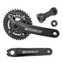 Kit Pedivela Duplo Duas Coroa 38/24 Dentes Integrado Hollowtech 2x8 2x9 2x10 Alumínio Sunrun Bcd 104 Pe De Vela Vazado Com Central 8v 9v 10v Mtb