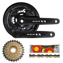 Kit Pedivela Reduzido 42/34/24d + Catraca + Corrente 21v Marchas Index Bike MTB - GTA