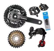 Kit Pedivela Shimano + Cambio + Catraca 7v Corrente + Pedal