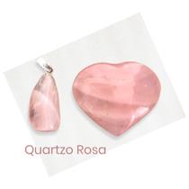 Kit Pedra Natural Quartzo Rosa: Pingente e Coração - Amor