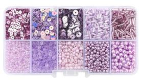 Kit Pedrarias Caixa com Miçangas Lilás 13x6.5cm