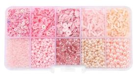 Kit Pedrarias Caixa com Miçangas Rosa 13x6.5cm