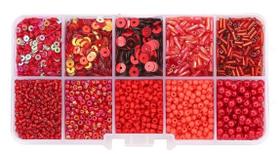 Kit Pedrarias Caixa com Miçangas Vermelho 13x6.5cm