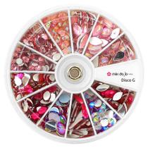 Kit pedrarias unha artesanato disco grande pink rosa cristal - Mix da Jo