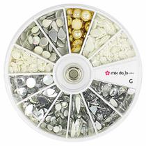 Kit pedrarias unhas artesanato disco grande branco e cristal Kit pedrarias unhas artesanato disco grande branco e cristal