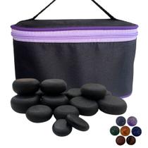 Kit Pedras Quentes Para Massagem + Cristais Chakras + Bolsa
