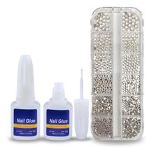 Kit Pedrinhas Cristais Para Decoração + Cola Para Unhas Com Pincel