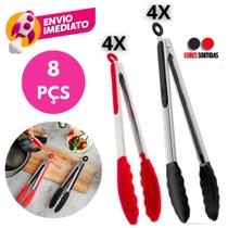 Kit Pegador Alimento 27 e 34Cm Inox E Silicone Com Apoio Carne Churrasco Massa Cozinha Restaurante