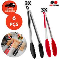 Kit Pegador Alimento 27 e 34Cm Inox E Silicone Com Apoio Carne Churrasco Massa Cozinha Restaurante