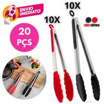 Kit Pegador Alimento 27 e 34Cm Inox E Silicone Com Apoio Salada Churrasco Massa Cozinha Restaurante