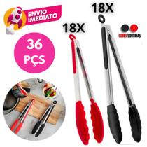 Kit Pegador Alimento 27 e 34Cm Inox E Silicone Com Apoio Salada Churrasco Massa Cozinha Restaurante