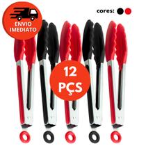 Kit Pegador Alimento 27Cm Inox E Silicone Com Apoio Salada Carne Churrasco Massa Cozinha Restaurante