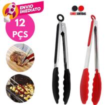 Kit Pegador Alimento 34Cm Inox E Silicone Com Apoio Salada Churrasco Massa Cozinha Bar Restaurante Kit Pegador Alimento 34Cm Inox E Silicone Com Apoio Salada Churrasco Massa Cozinha Bar Restaurante