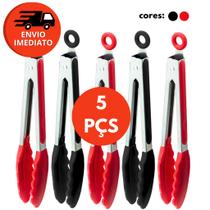 Kit Pegador Alimento 34Cm Inox E Silicone Com Apoio Salada Churrasco Massa Cozinha Bar Restaurante Kit Pegador Alimento 34Cm Inox E Silicone Com Apoio Salada Churrasco Massa Cozinha Bar Restaurante