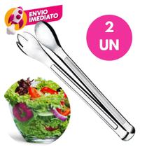 Kit Pegador De Salada Multiuso 29cm Cabo Longo Em Aço Inox Linha Premium Restaurante Utensilio
