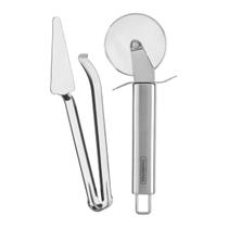 Kit Pegador Espátula Cortador Pá Para Pizza Inox Tramontina Corta Fácil Restaurante Cozinha Garçom