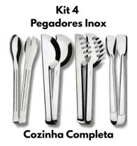 Kit Pegador Inox de Macarrão Massas Salada Universal e Frios cozinha completa mais praticidade Kit 4 peças