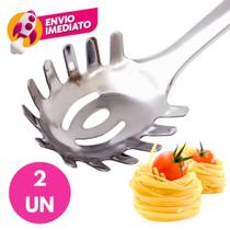 Kit Pegador Tipo Concha para Massas Macarrão E Salada Tipo Concha Cabo Tubular 32Cm Aço Inox