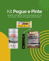 Kit Pegue e Pinte Direto Ferrugem Brasilux 900ml + Aguarrás 450ml Anjo + Rolo Respingo Zero 09cm Compel