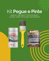 Kit Pegue e Pinte Direto Ferrugem Brasilux 900ml + Aguarrás 450ml Anjo + Trincha 2"