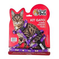 Kit Peitoral com Coleira e Guia para Gatos Roxo