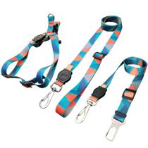 Kit Peitoral de Cachorro Pequeno Porte com Guia e Cinto de Segurança