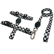 Kit Peitoral H Ajustável e Guia Reforçada para Cães Cachorros Pets Xadrez