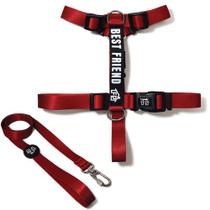 Kit Peitoral H + Guia Best Friends Fabrica Pet Vermelho