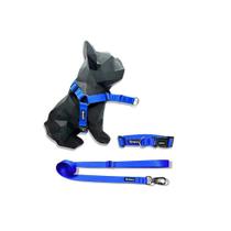 Kit Peitoral Y Antipuxão para cachorros com Coleira e Guia Azul Royal