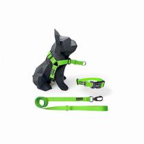 Kit Peitoral Y Antipuxão para cachorros com Coleira e Guia Neon Verde