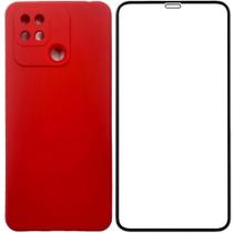 Kit Película 3D Capa Premium Veludo Para Redmi 10A Vermelho