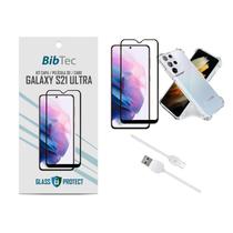 Kit Película 3D + Capa Transparente + Cabo USB Tipo C Samsung Galaxy S21 ULTRA
