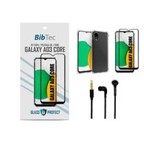 Kit Película 3D + Capa Transparente + Fone de Ouvido para Samsung Galaxy A03 CORE Kit Película 3D + Capa Transparente + Fone de Ouvido para Samsung Galaxy A03 CORE