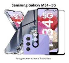 Kit Película 3D de Vidro + Capa Anti Impactos + Película de Câmera Para Samsung Galaxy M34