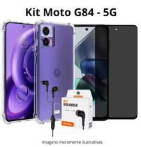 Kit Película 3D Privacidade + Capa Anti Shock + Fone com Fio para Celular Moto G84 Kit Película 3D Privacidade + Capa Anti Shock + Fone com Fio para Celular Moto G84