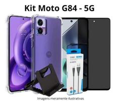 Kit Película 3D Privacidade + Capinha + Suporte de Mesa + Cabo Turbo Tipo C para Celular Moto G84