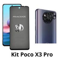 Kit Película 3D Privacidade + Película de Câmera para Xiaomi Poco X3 Pro