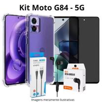 Kit Película 3D Privacidade + Suporte de Mesa + Capa + Cabo Turbo Tipo C para Celular Moto G84