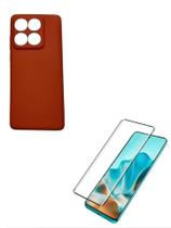 Kit Película 3D Tela Toda Curvada Moto EDGE 60 + Capa Silicone Aveludada Marrom