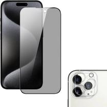 Kit Película 3D Vidro Privacidade + Película Câmera Traseira para Iphone 15 Pro Max