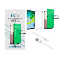 Kit Película 9D Cerâmica + Capa Transparente + Cabo USB Tipo C Motorola MOTO E13