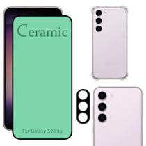 Kit Película 9D Cerâmica + Capa Transparente + Película de Câmera Samsung Galaxy S23