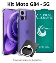 Kit Película 9D de Cerâmica + Capa Anti Impacto + Suporte Anel para Celular Moto G84