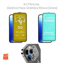 Kit Película Cerâmica + Película Câmera + Película Cerâmica Fosca Para Iphone 14 Pro Max