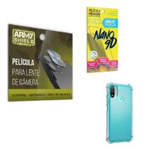 Kit Película De Câmera E Tela Moto E20 + Capinha Anti Shock