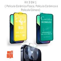 Kit Película de Câmera Traseira + Película Cerâmica Flexível + Película Cerâmica Fosca Para Iphone 14