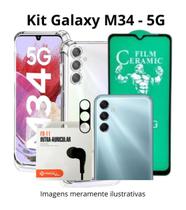 Kit Película de Cerâmica + Capa + Fone + Película de Câmera para Samsung Galaxy M34 5G