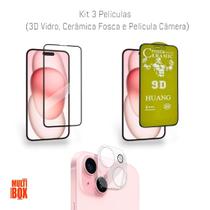 Kit Película Fosca 9D + Película 3D De Vidro + Película de Câmera para Iphone 15